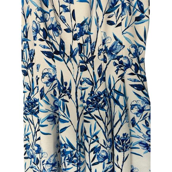 Eliza J‎ Blue White Floral Cocktail Hour Sleeveless Sheath Midi Dress Size 6 - Picture 5 of 10
